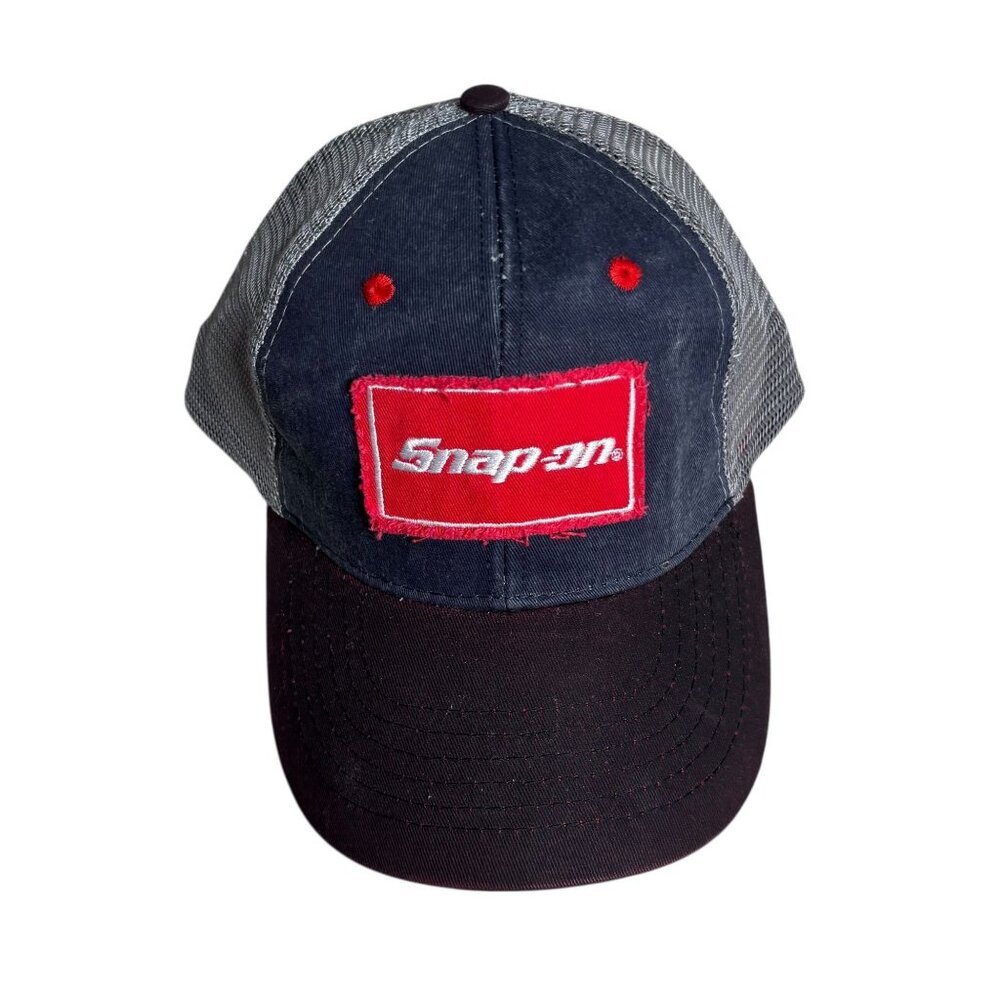 Snap On Denim Mesh Trucker Cap Red Logo Patch Adjustable Back Hat NEW